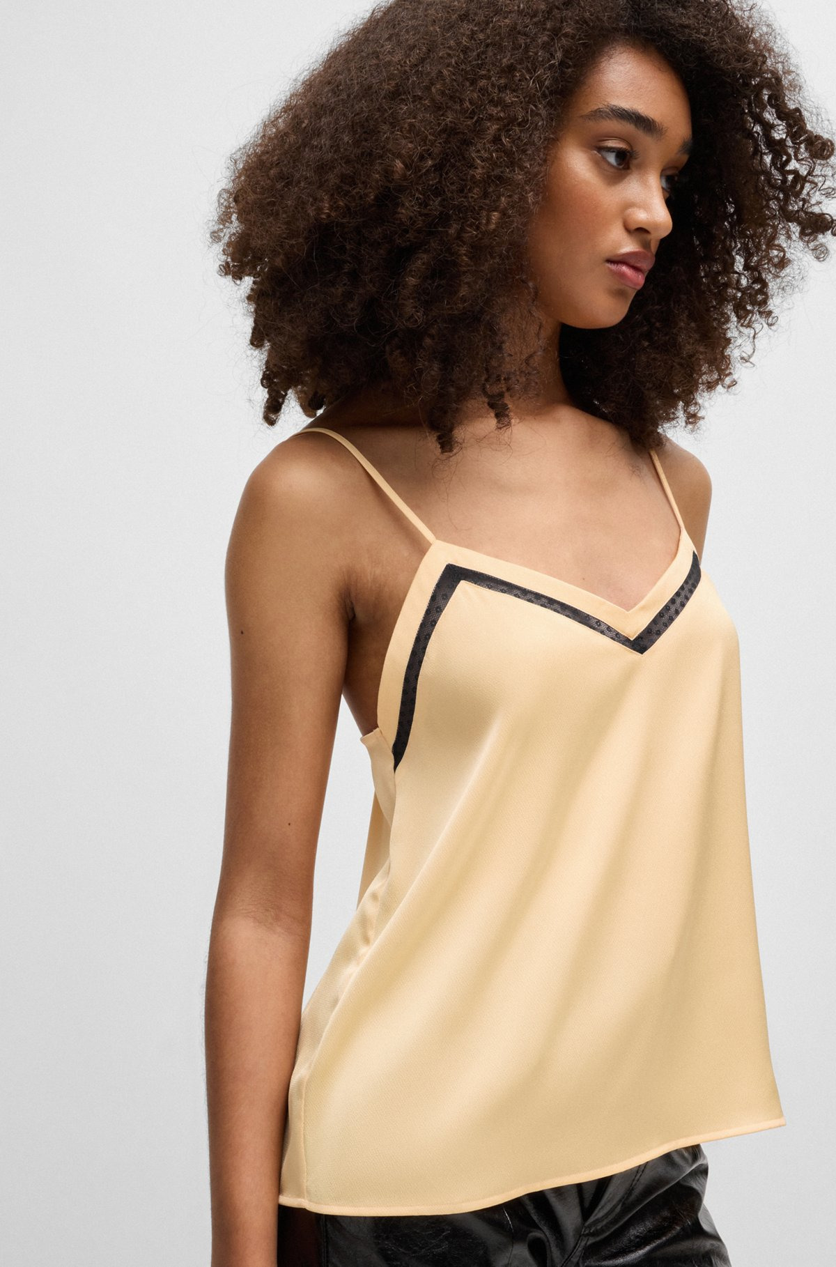HAMMERED-SATIN CAMISOLE WITH LACE INSERT - 6