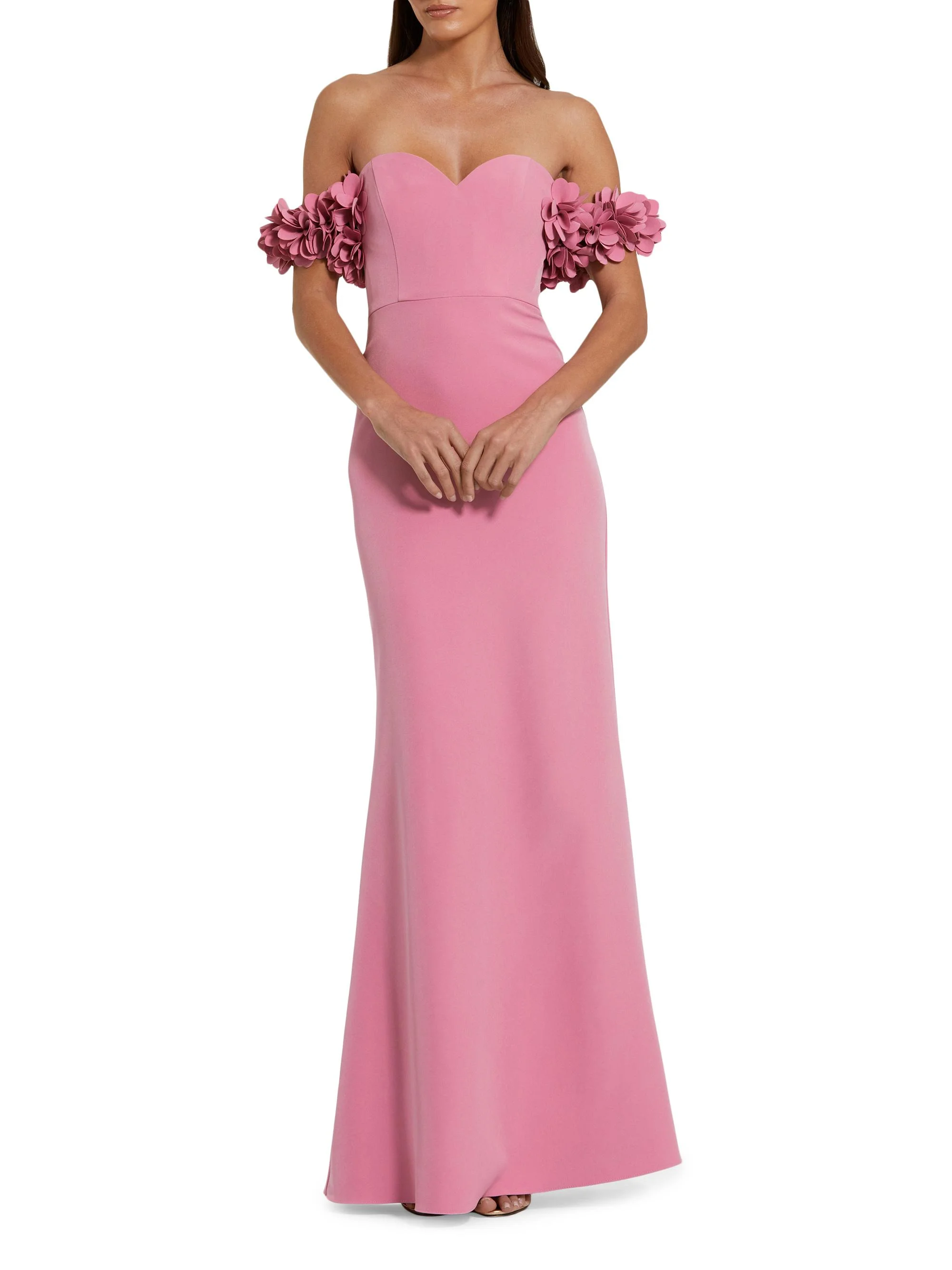 Women's Crepe 3D Flower Off-The-Shoulder Gown - Rose - 1