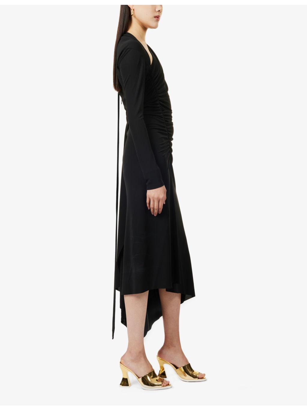 Slash-neck ruched woven-midi dress - 3