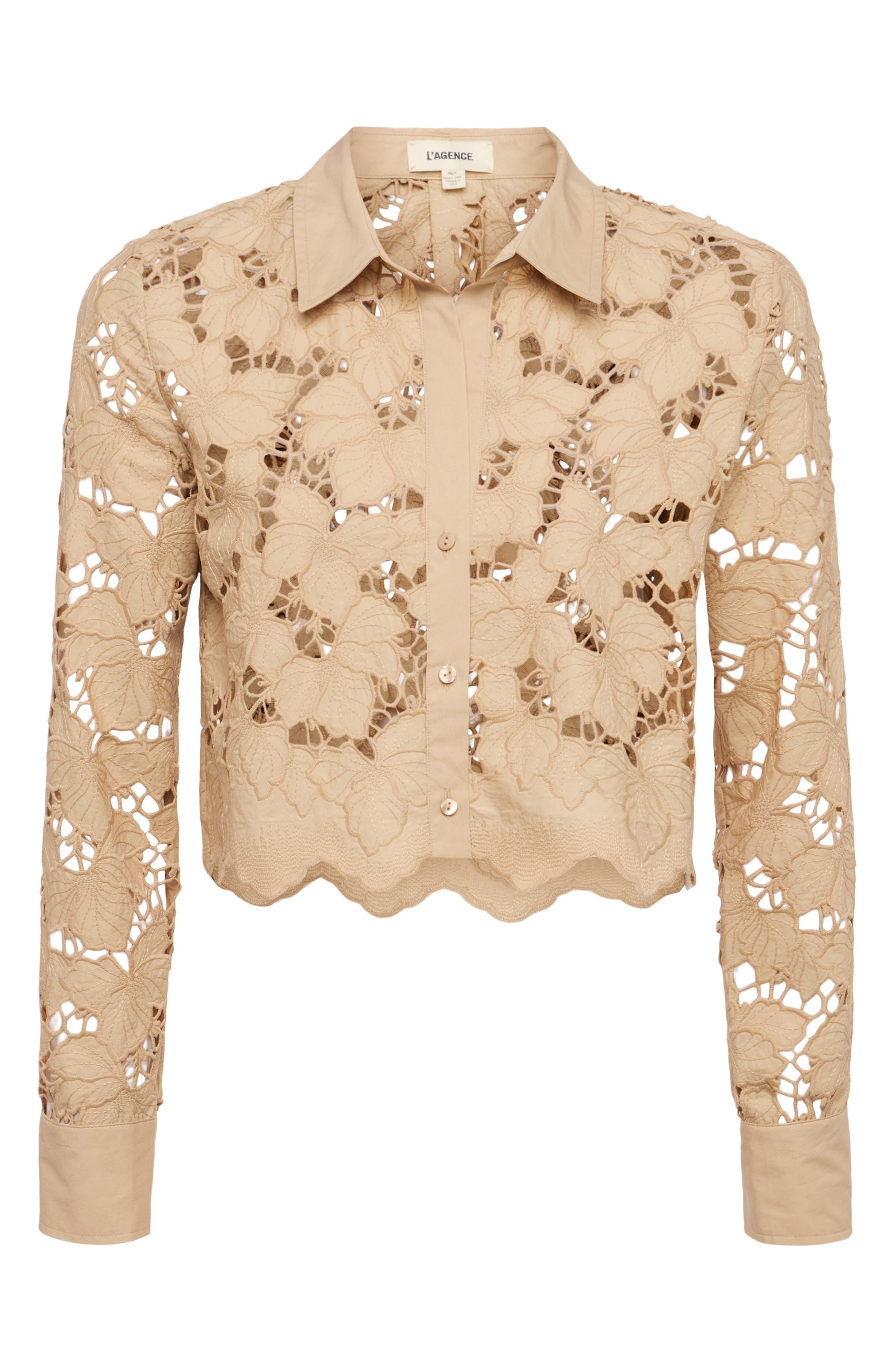 L'AGENCE Seychelle Cutwork Crop Shirt in Almond at Nordstrom - 4