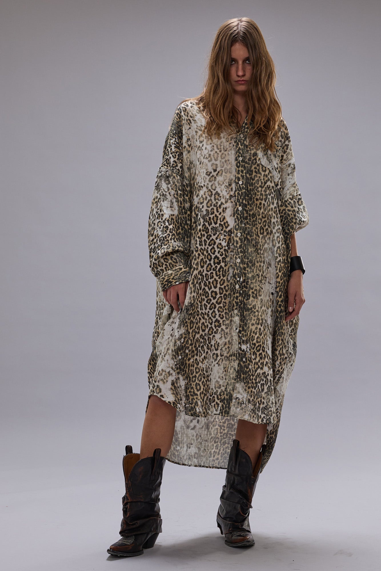JUMBO SHIRT DRESS - BLEACHED LEOPARD - 1