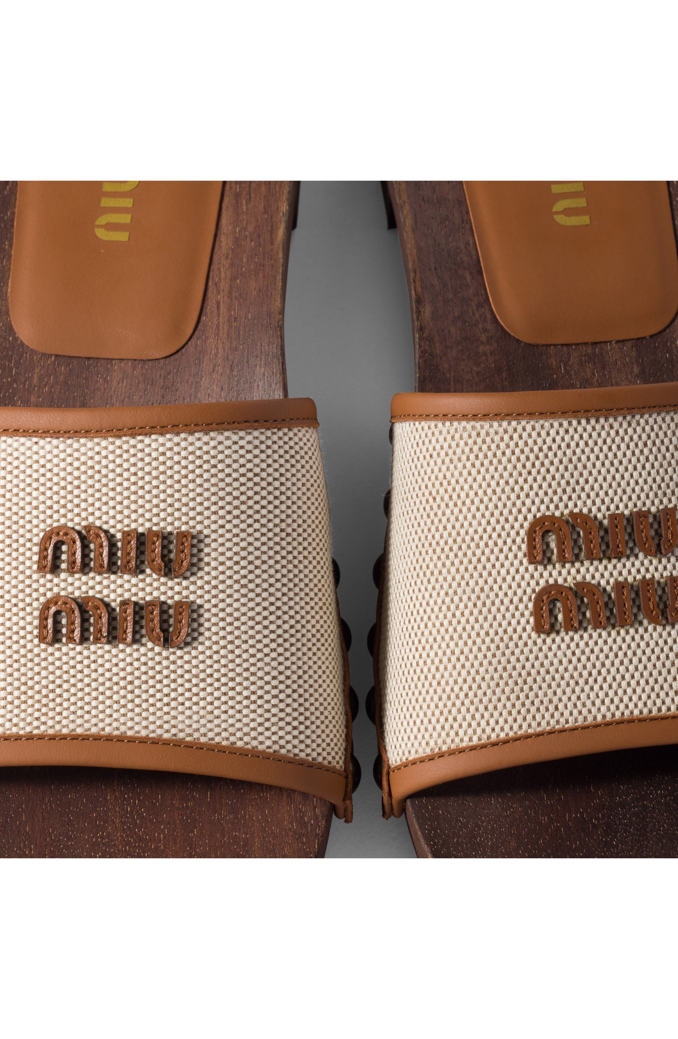 Miu Miu Logo Clog Slide Sandal in Naturale/Brandy at Nordstrom - 3