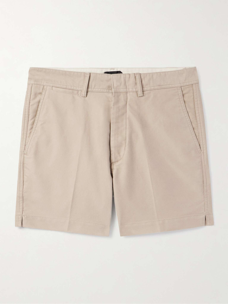 Slim-Fit Straight-Leg Brushed Cotton-Twill Shorts 1