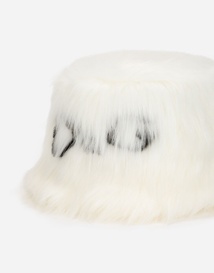 Faux fur bucket hat with D&G logo - 3