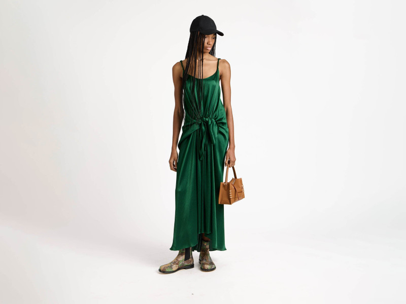 JW Anderson WOMENS KNOTTED WAIST LONGLINE DRESS IN BOTTLE GREEN outlook