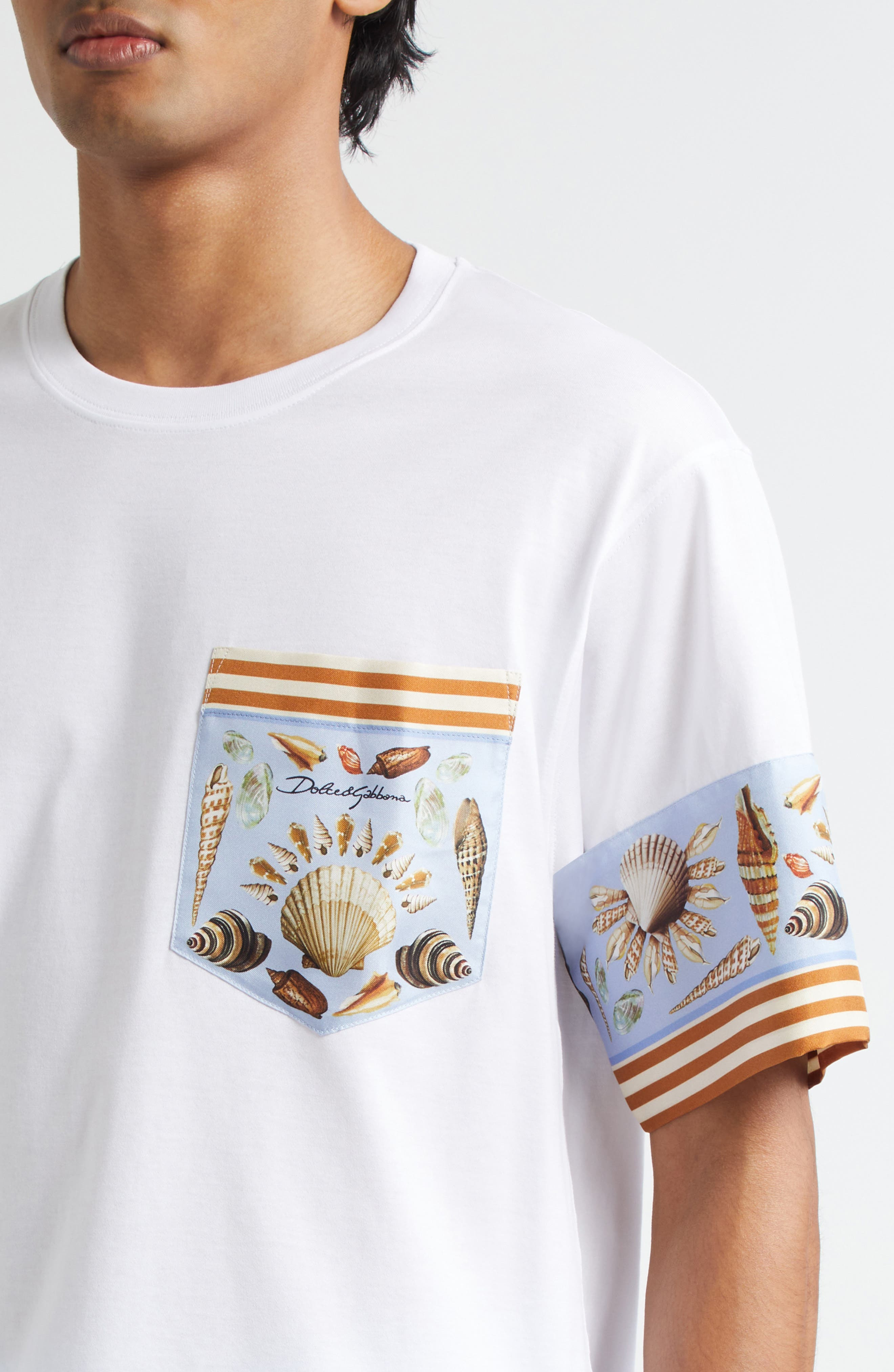 Dolce&Gabbana Shell Print Cotton & Silk T-Shirt in W0800 Bianco Ottico at Nordstrom - 4