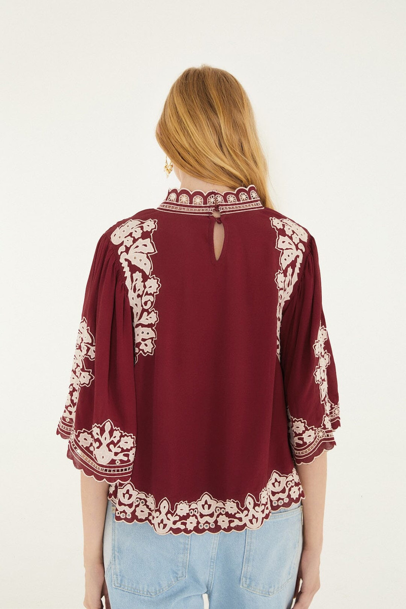Bicolor Palm Tree Embroidery Blouse 3