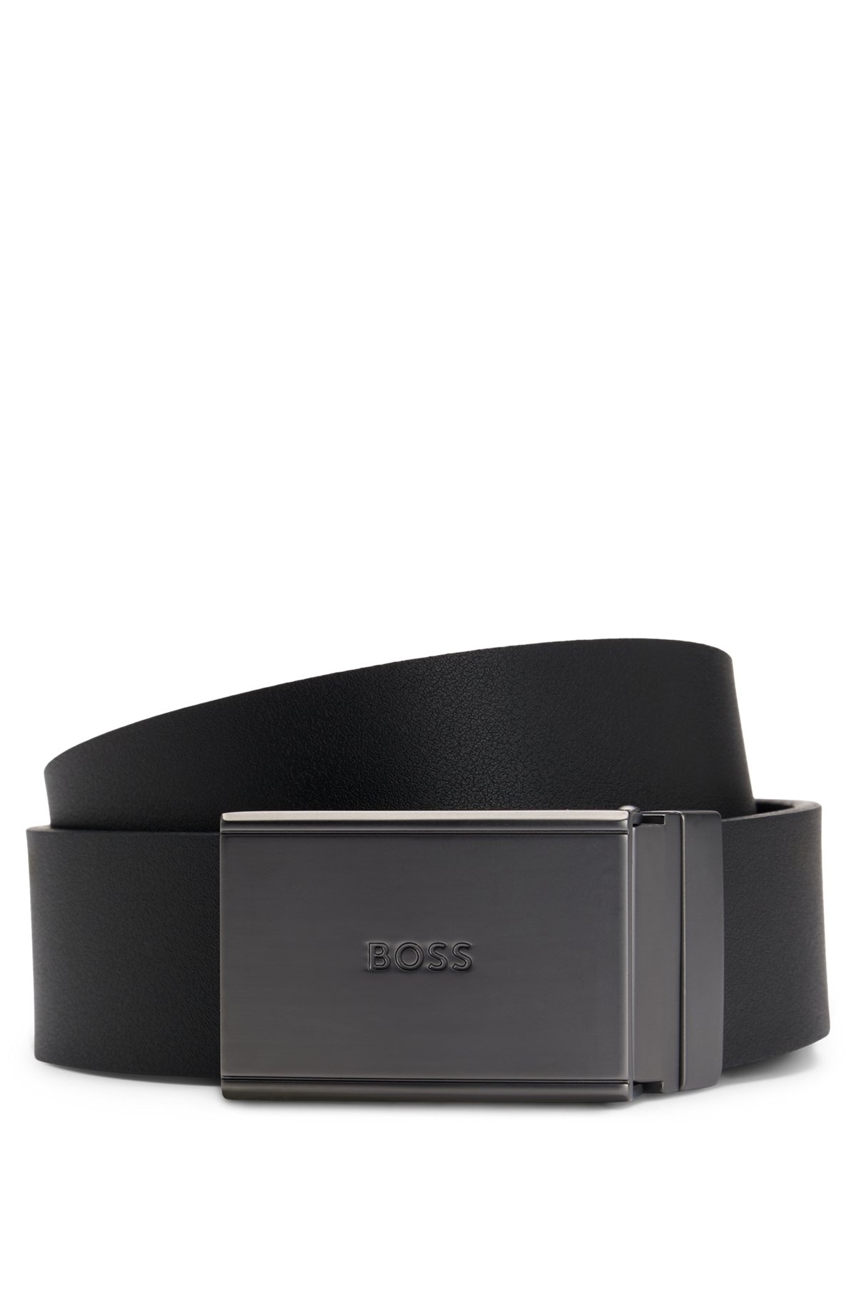 ITALIAN-LEATHER REVERSIBLE BELT WITH PIN AND PLAQUE BUCKLES - 1