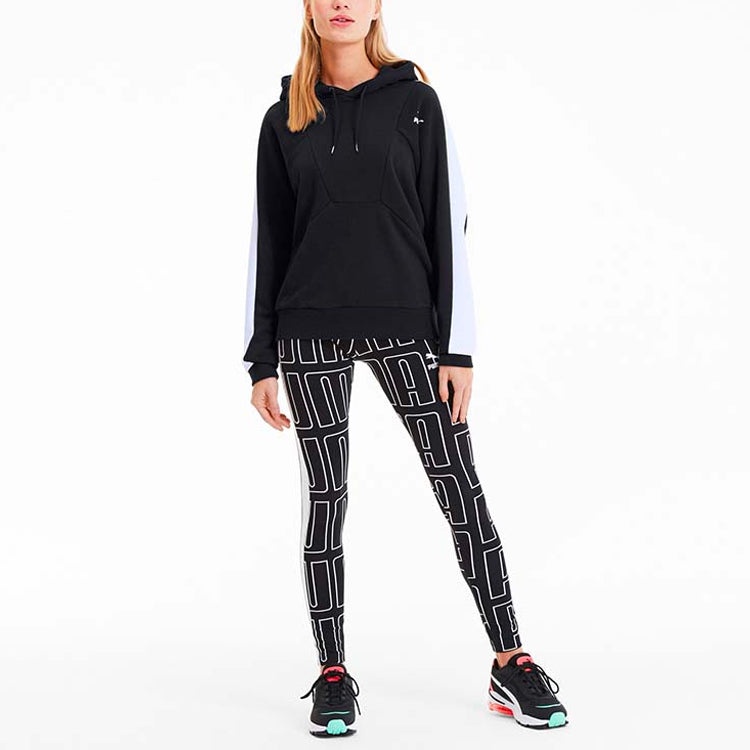 (WMNS) PUMA Small Logo Hoodie 'Black White' 597447-01 - 3