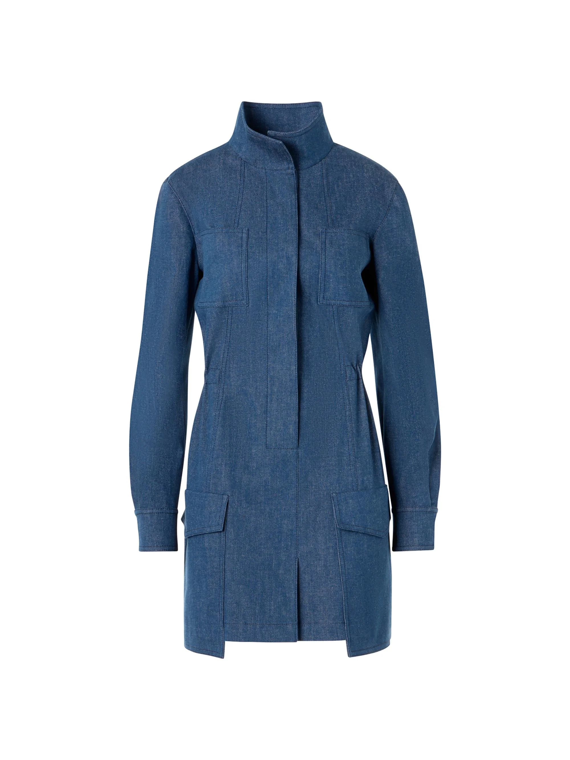 Women's Stand Collar Coated Denim Minidress - Denim - 1