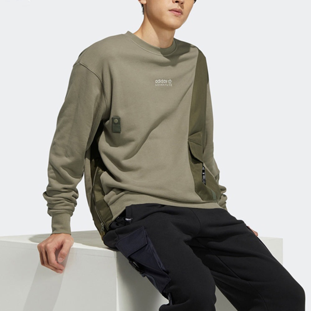 Men's adidas originals Adv Crewneck Multiple Pockets Pullover Sports Round Neck Olive HC0367 - 4