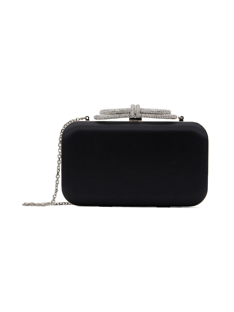 Black Double Bow Satin Clutch 1