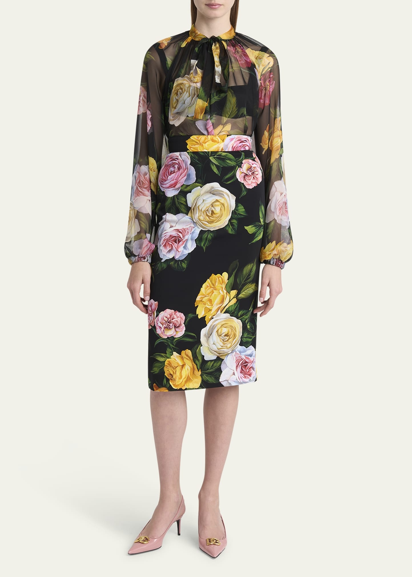 Floral Charmeuse Midi Skirt - 2