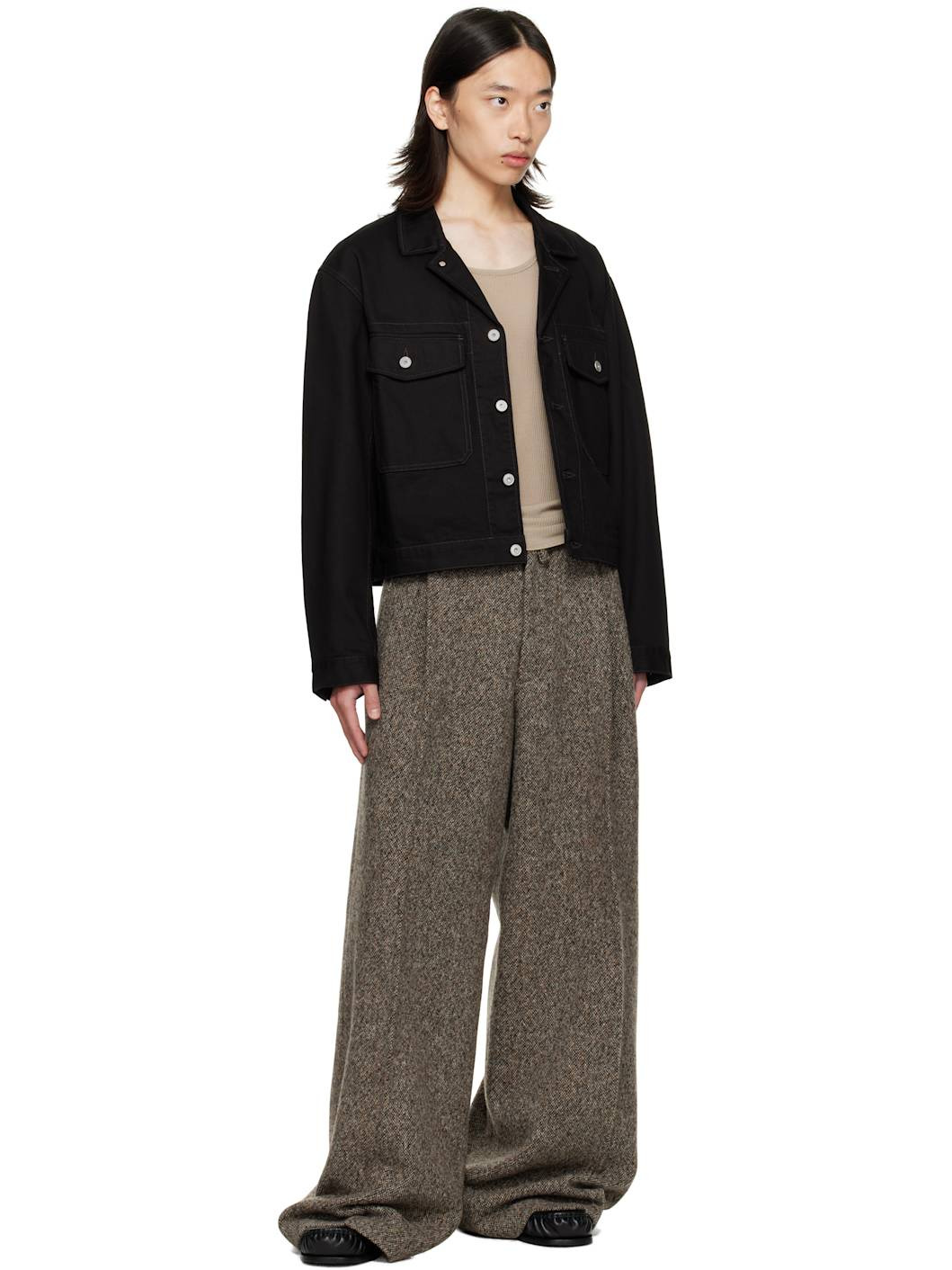 Beige Wide Pleated Trousers - 4