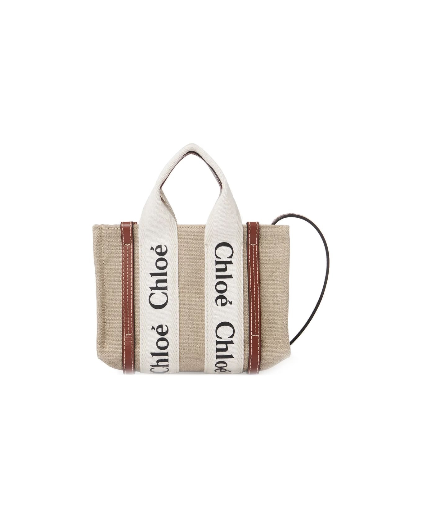 White And Brown Woody Mini Tote Bag - 1