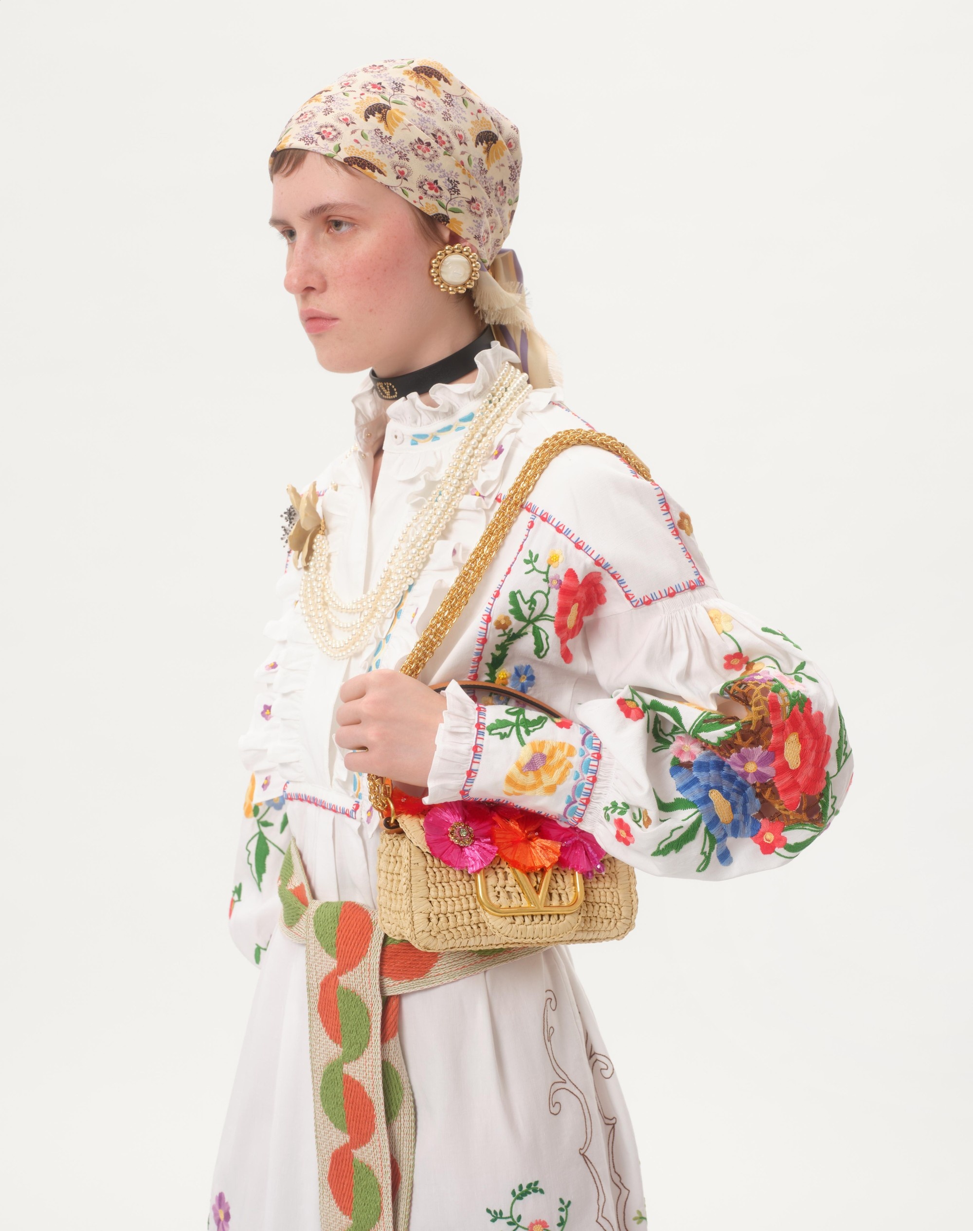 VALENTINO GARAVANI LOCÒ SMALL SHOULDER BAG IN WITH FLOWERS AND BEADS - 7