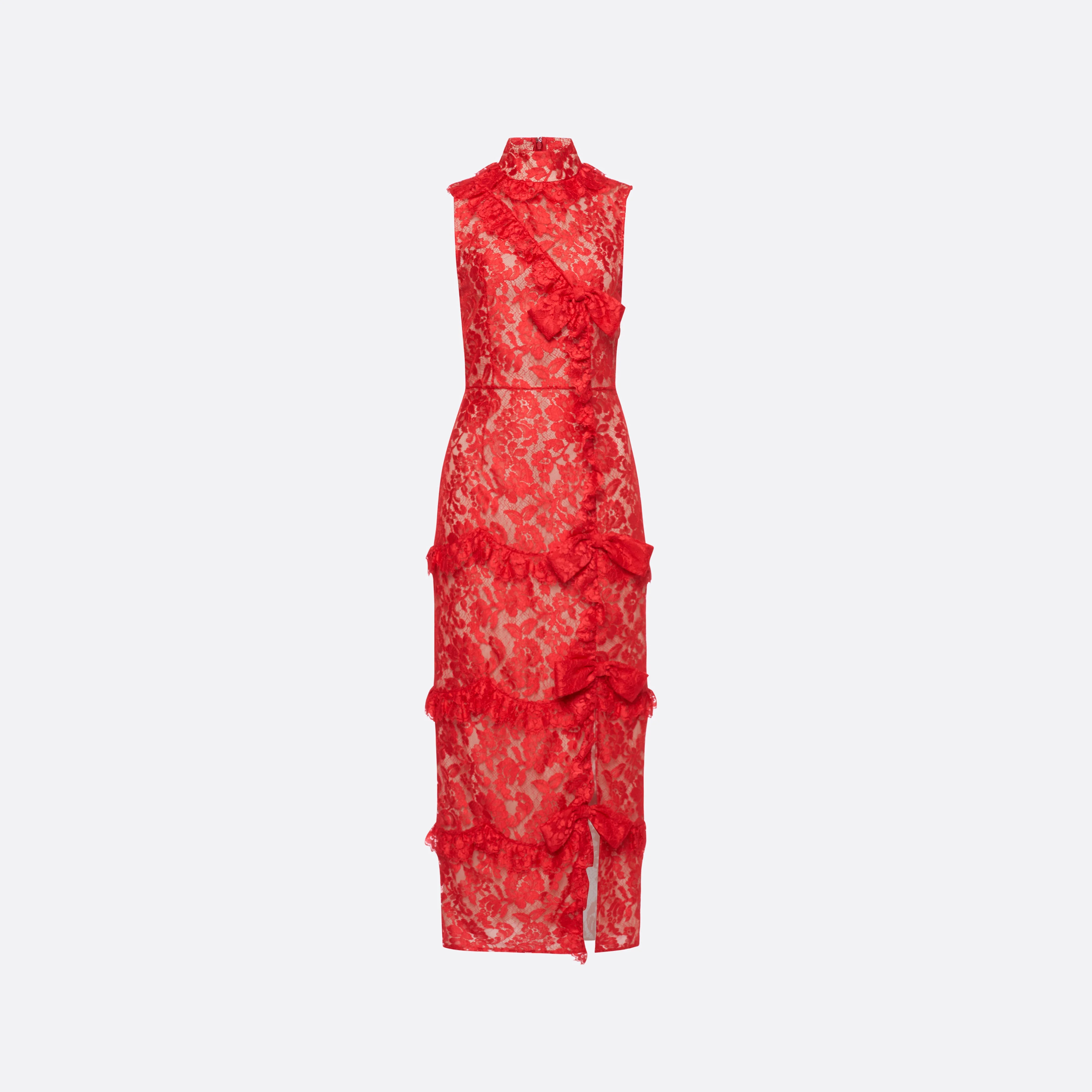 LACE HIGH-NECK EVENING DRESS - 1