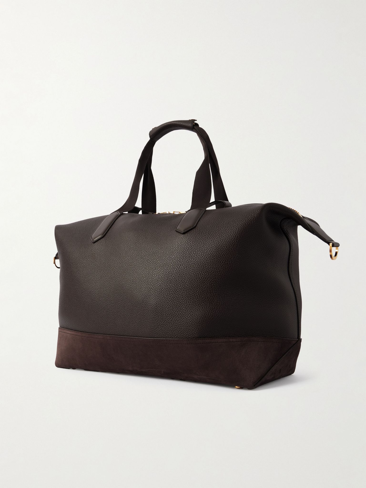 Suede-Trimmed Full-Grain Leather Weekend Bag Brown - 3