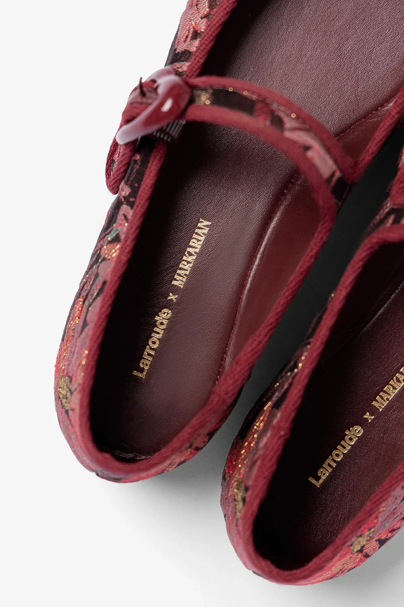 Larroudé by Markarian: Verona Ballet Flat Burgundy Floral Brocade 4