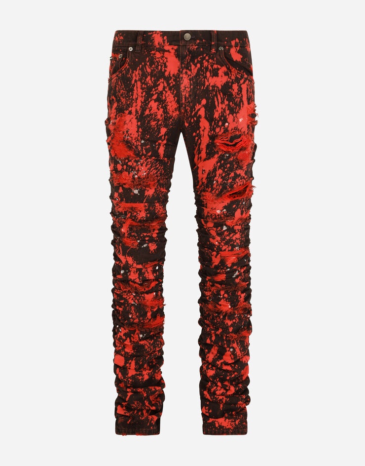 Stretch jeans with marbled print - 3