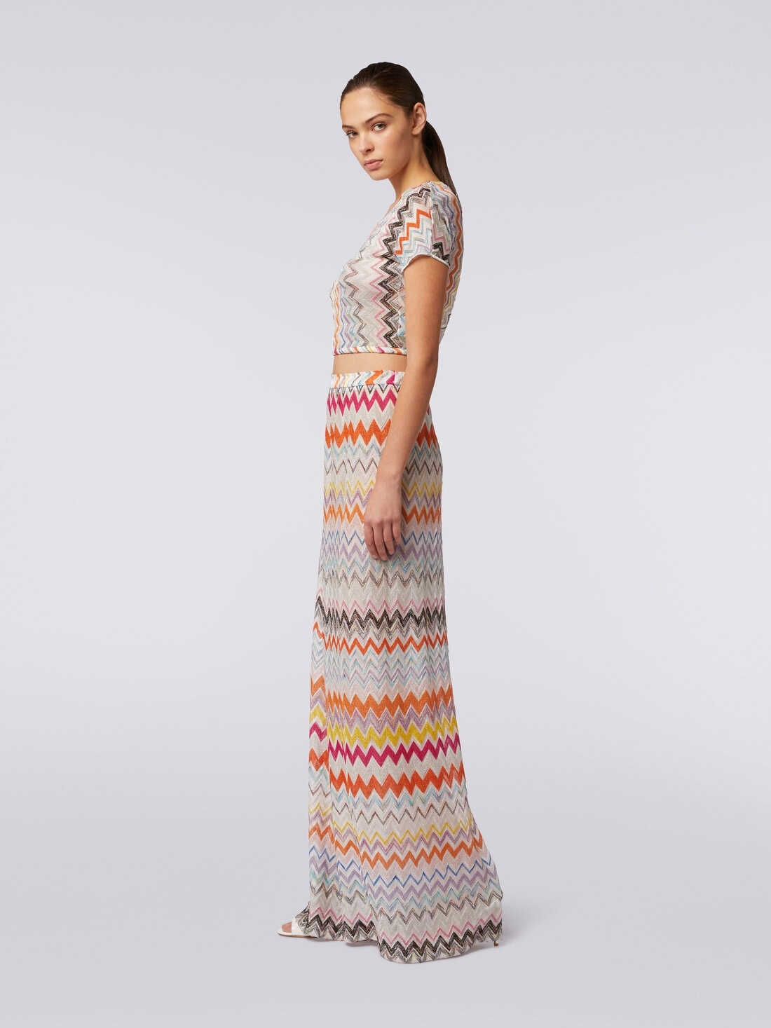 Viscose blend lamé chevron palazzo trousers - 3