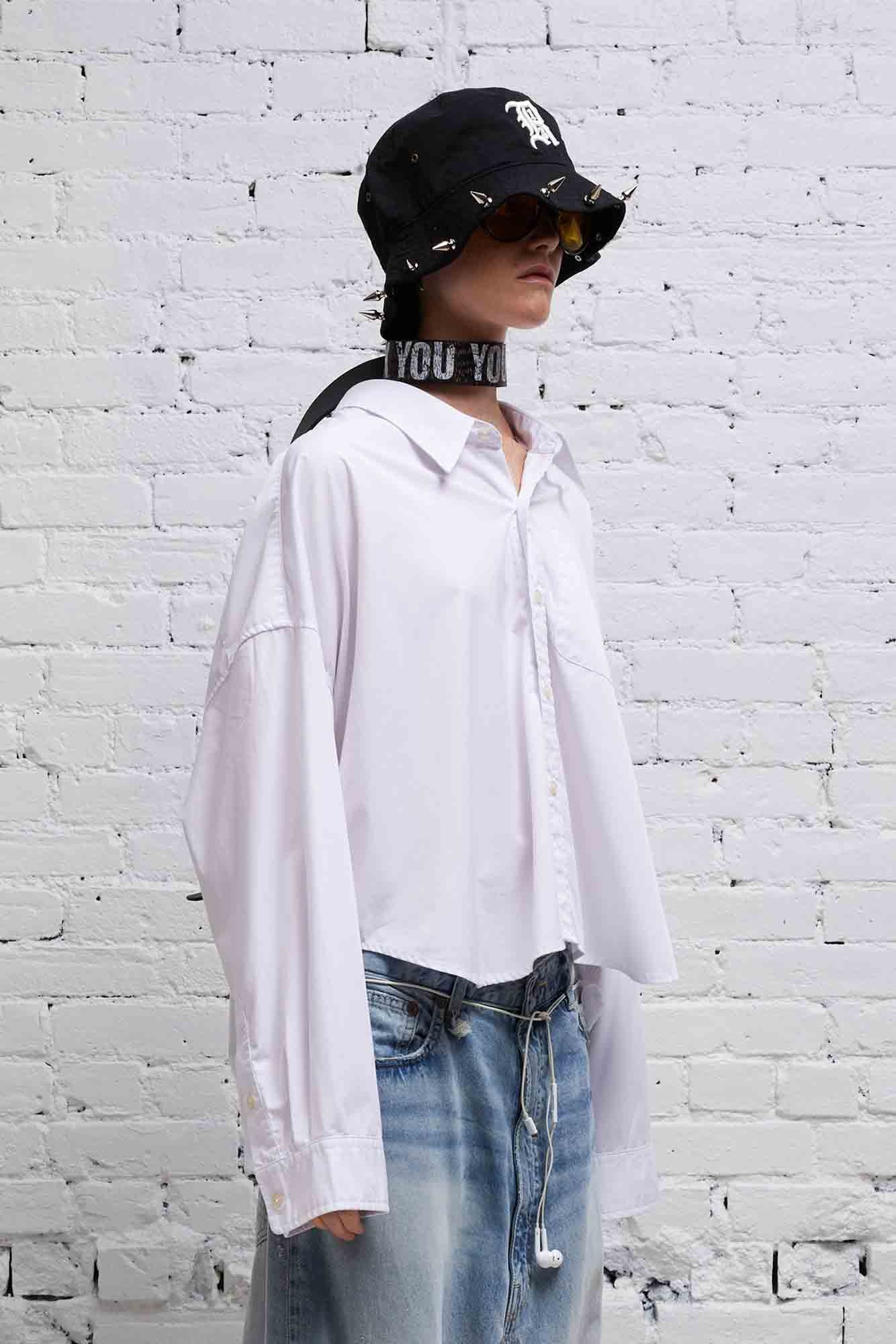 DROP NECK CROPPED SHIRT - WHITE - 4