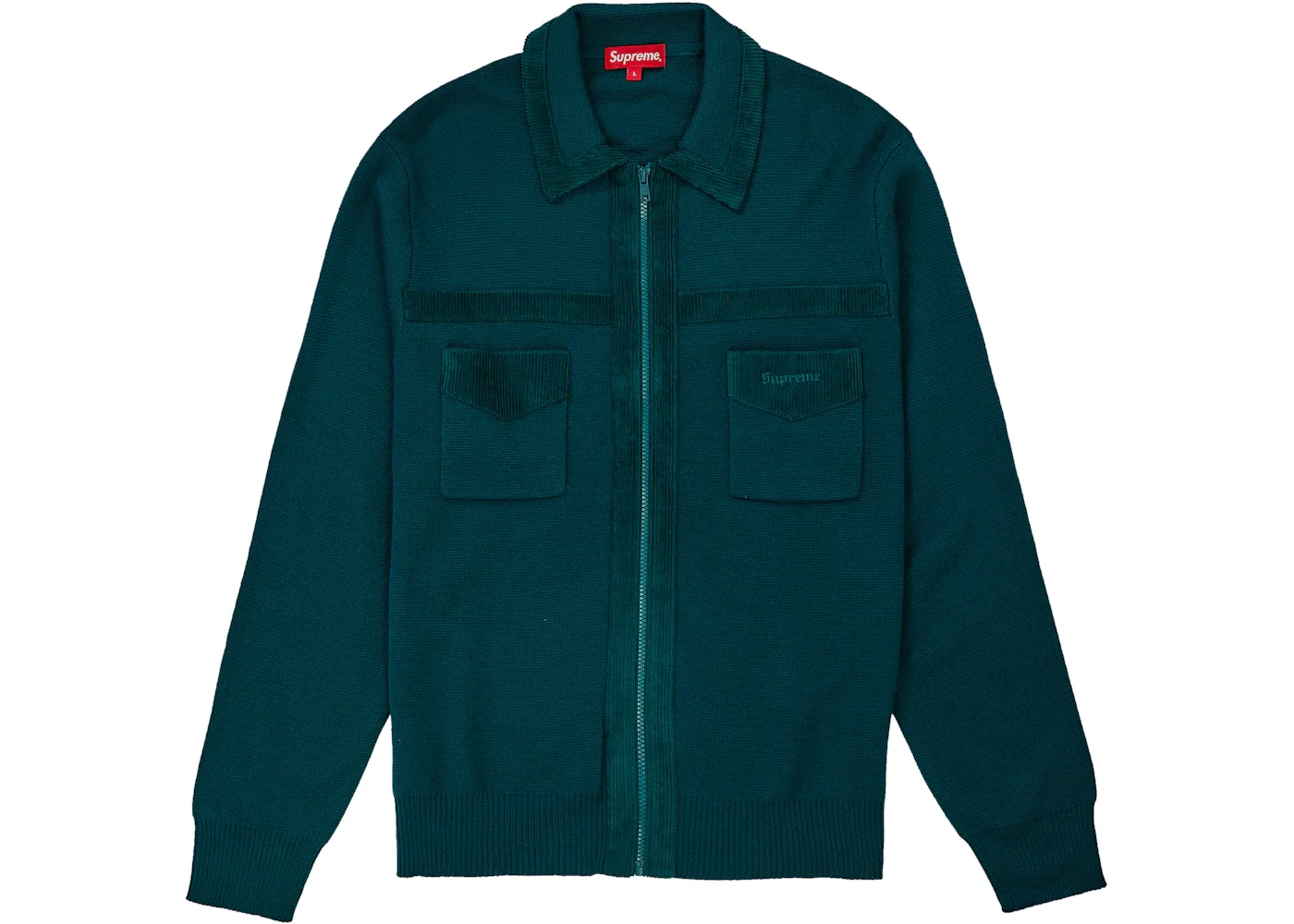 Supreme Corduroy Detailed Zip Sweater Teal - 1