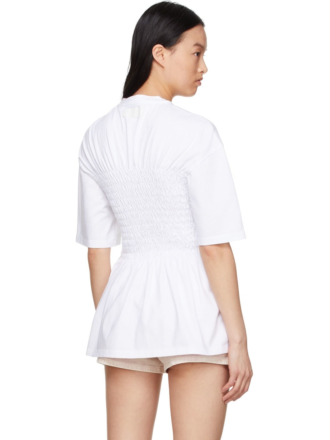 White Cotton Smocked T-Shirt - 3