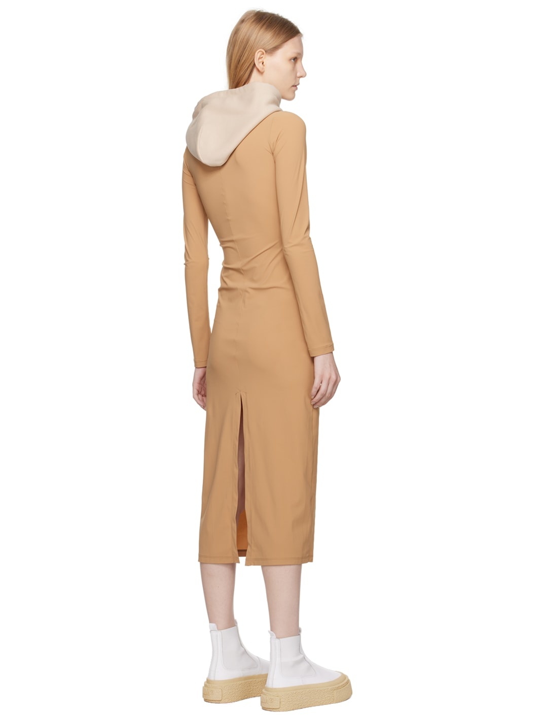 Taupe & Beige Hooded Maxi Dress - 3