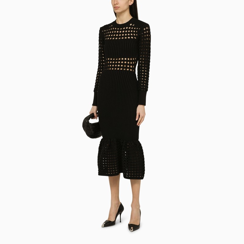 Alexander Mcqueen Black Knitted Midi Dress Women - 2