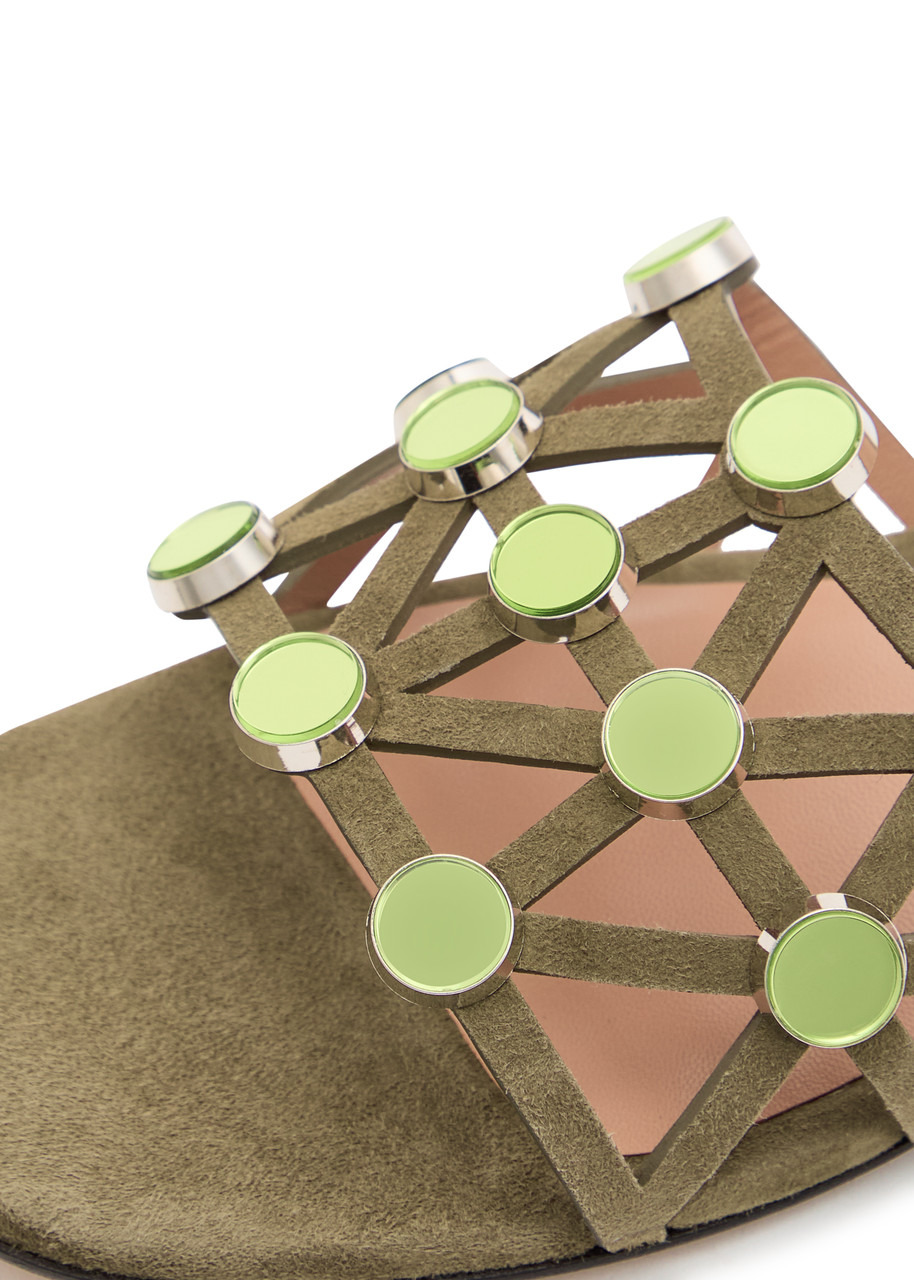 The Attico Grid Embellished Suede Sliders - 5