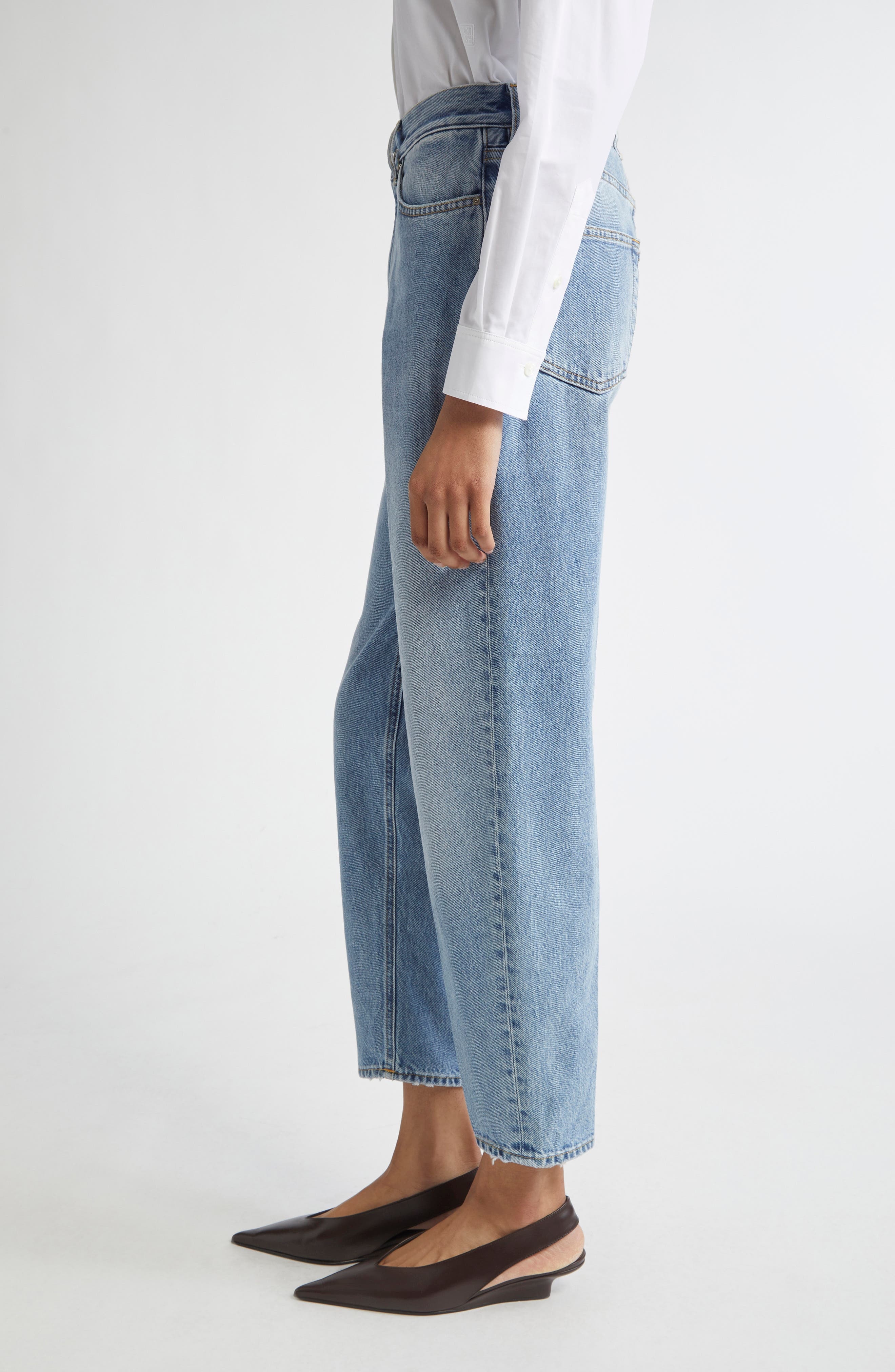 TOTEME High Waist Tapered Jeans in Worn Blue at Nordstrom - 4