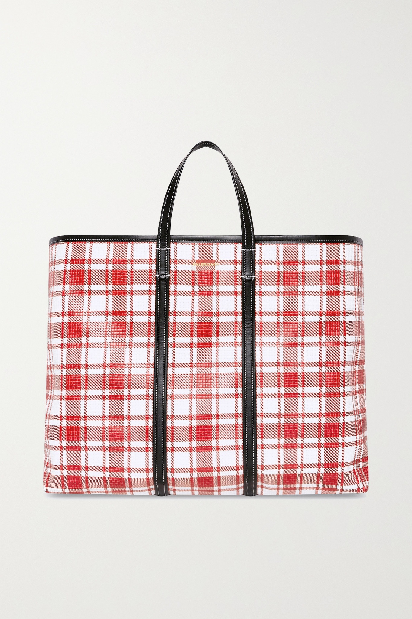 Barbes East-West large checked woven leather tote - 1