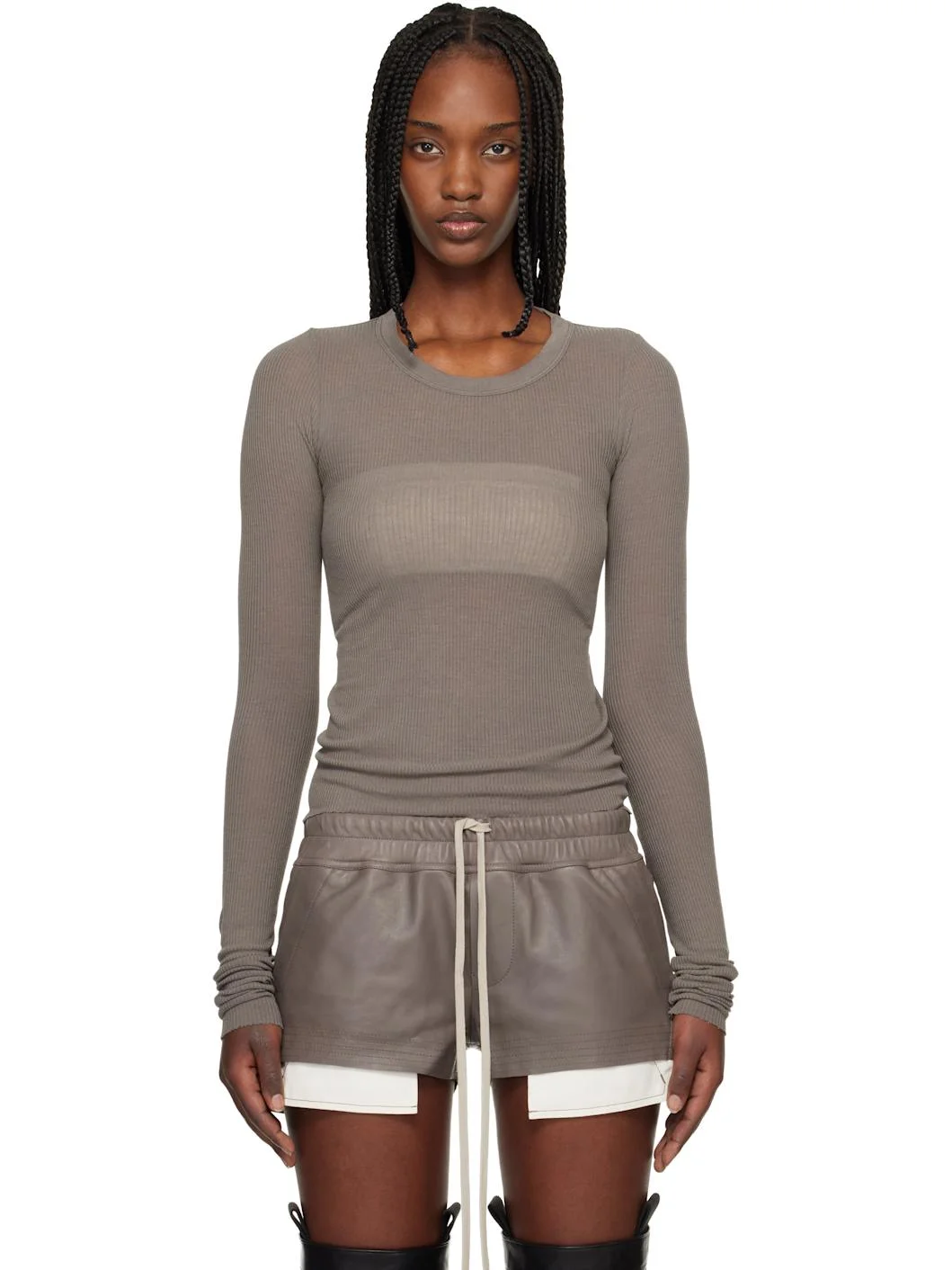 Gray Temple Cropped Rib LS T-shirt - 1