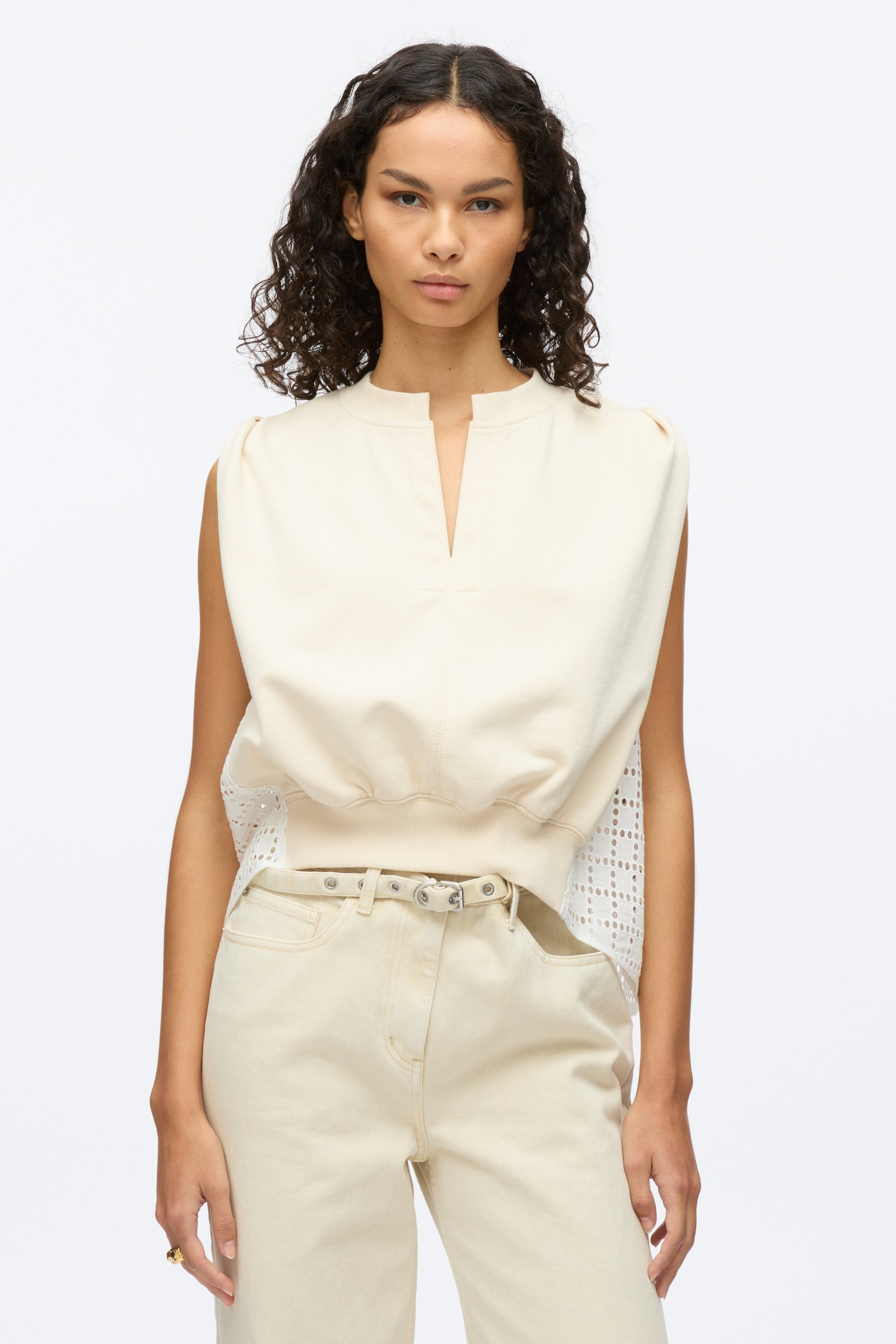 French Terry Top with Broiderie Anglaise Combo - 3