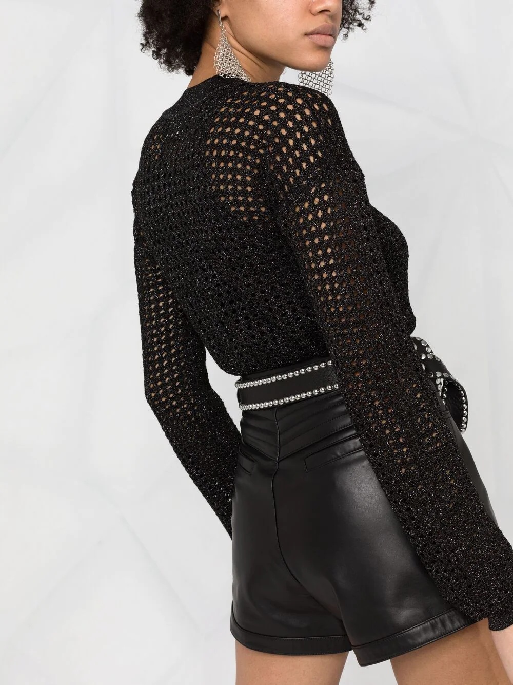 pin-embellished leather shorts - 3