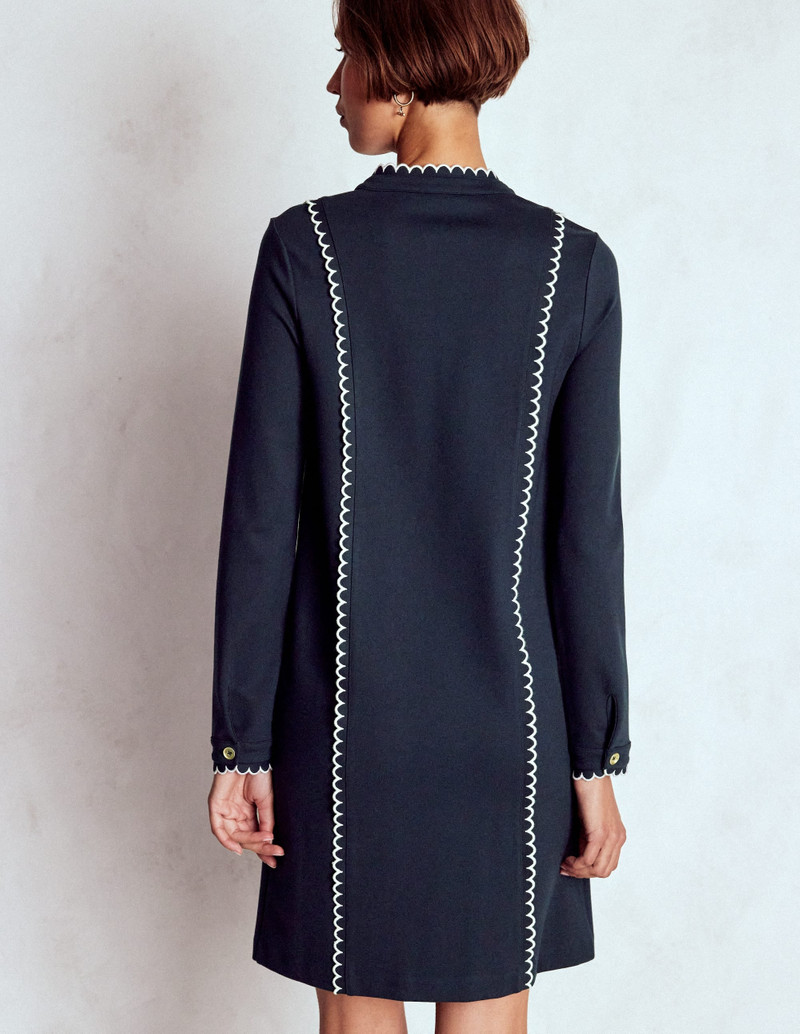Scallop Detail Jersey Dress-Navy 4