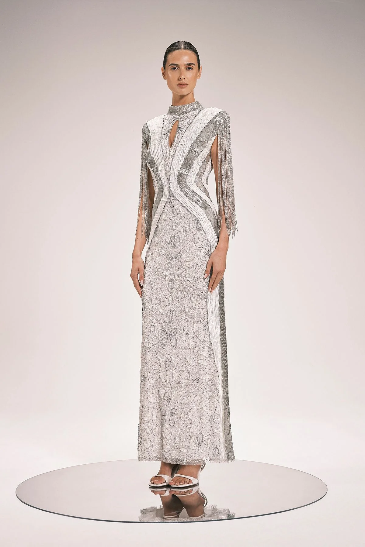 Premium Embellished Tassel Sleeve Woven Maxi Dress - 1