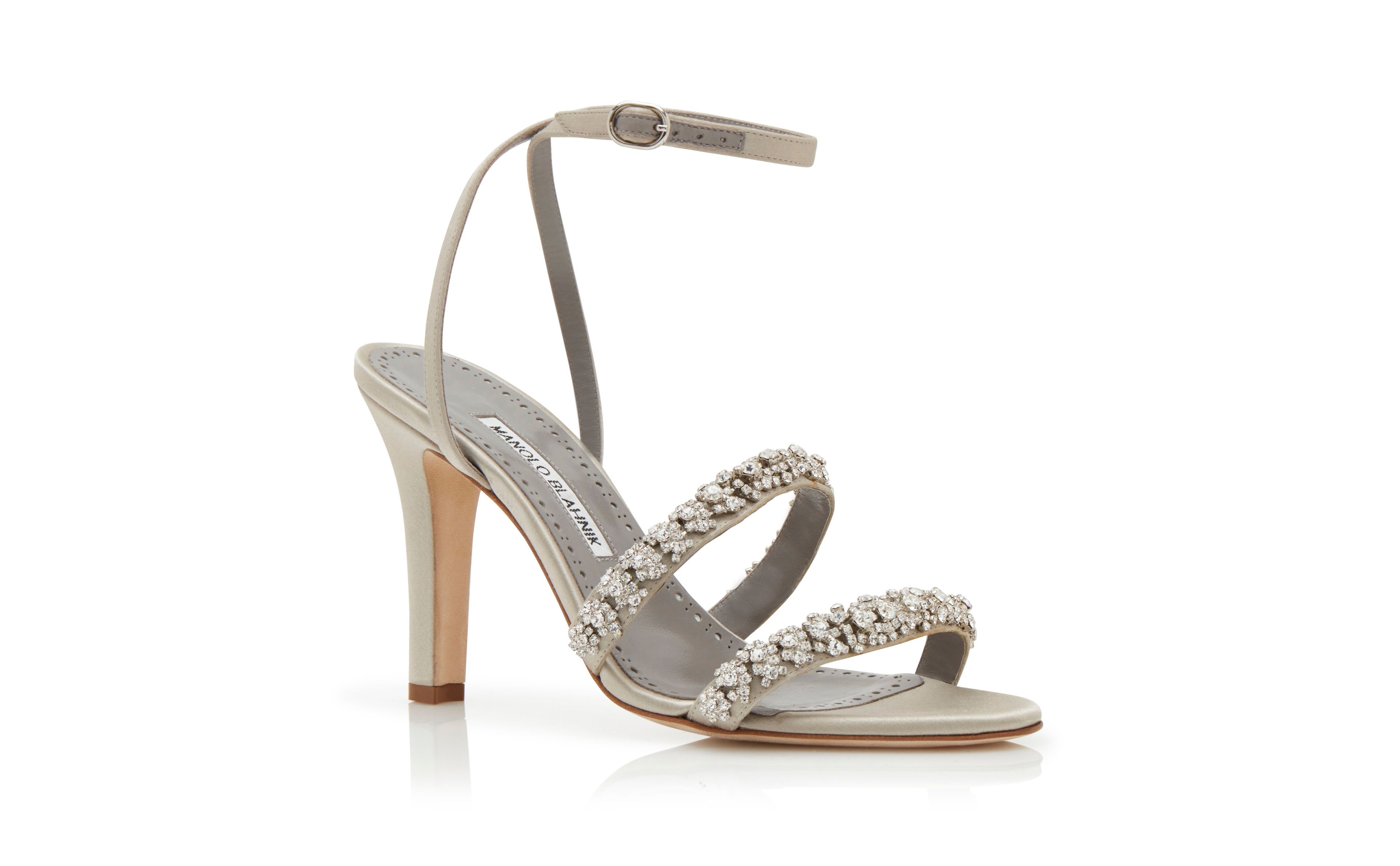 Light Grey Satin Crystal Embellished Sandals - 3