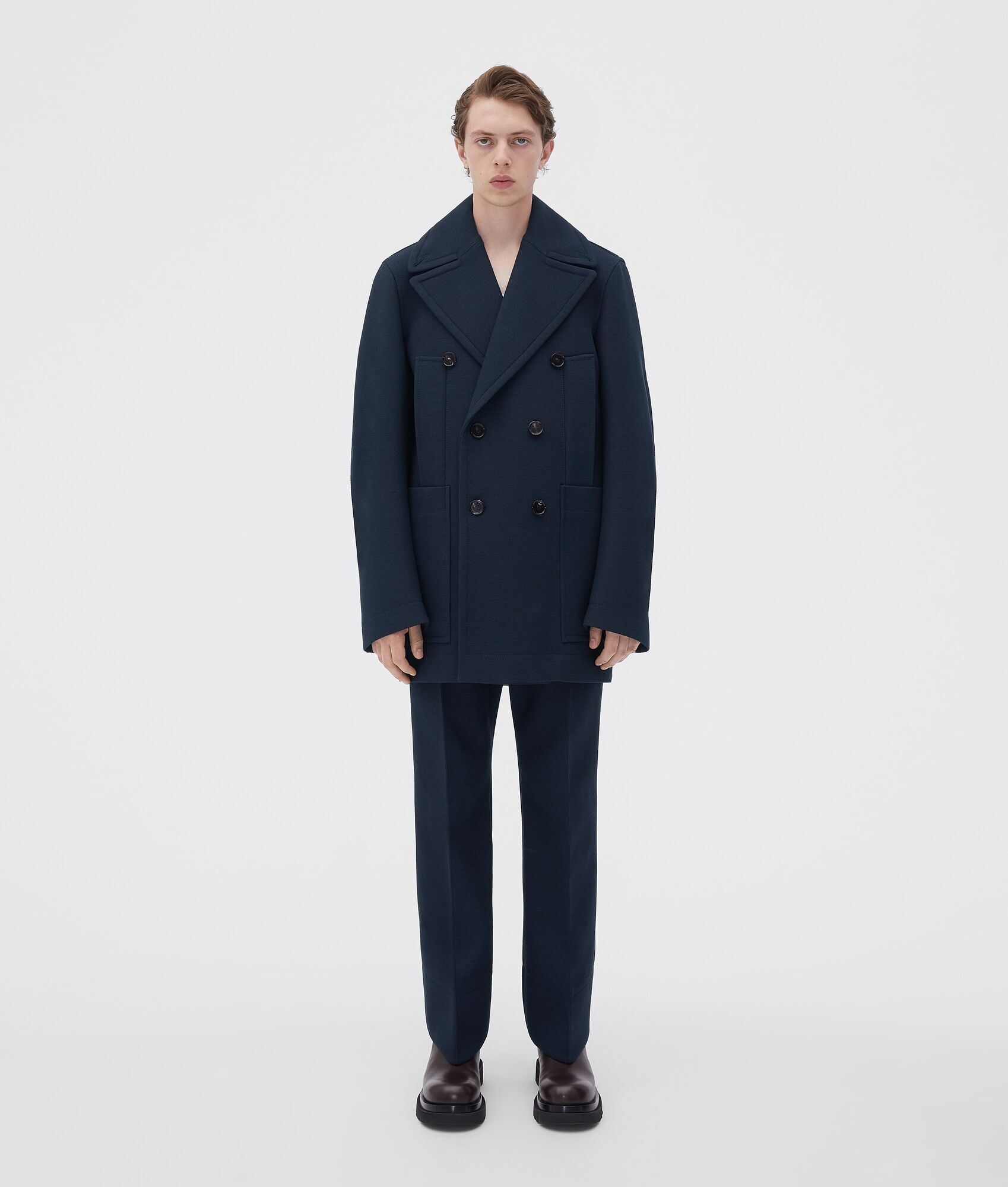 curved shape double wool coat - 1