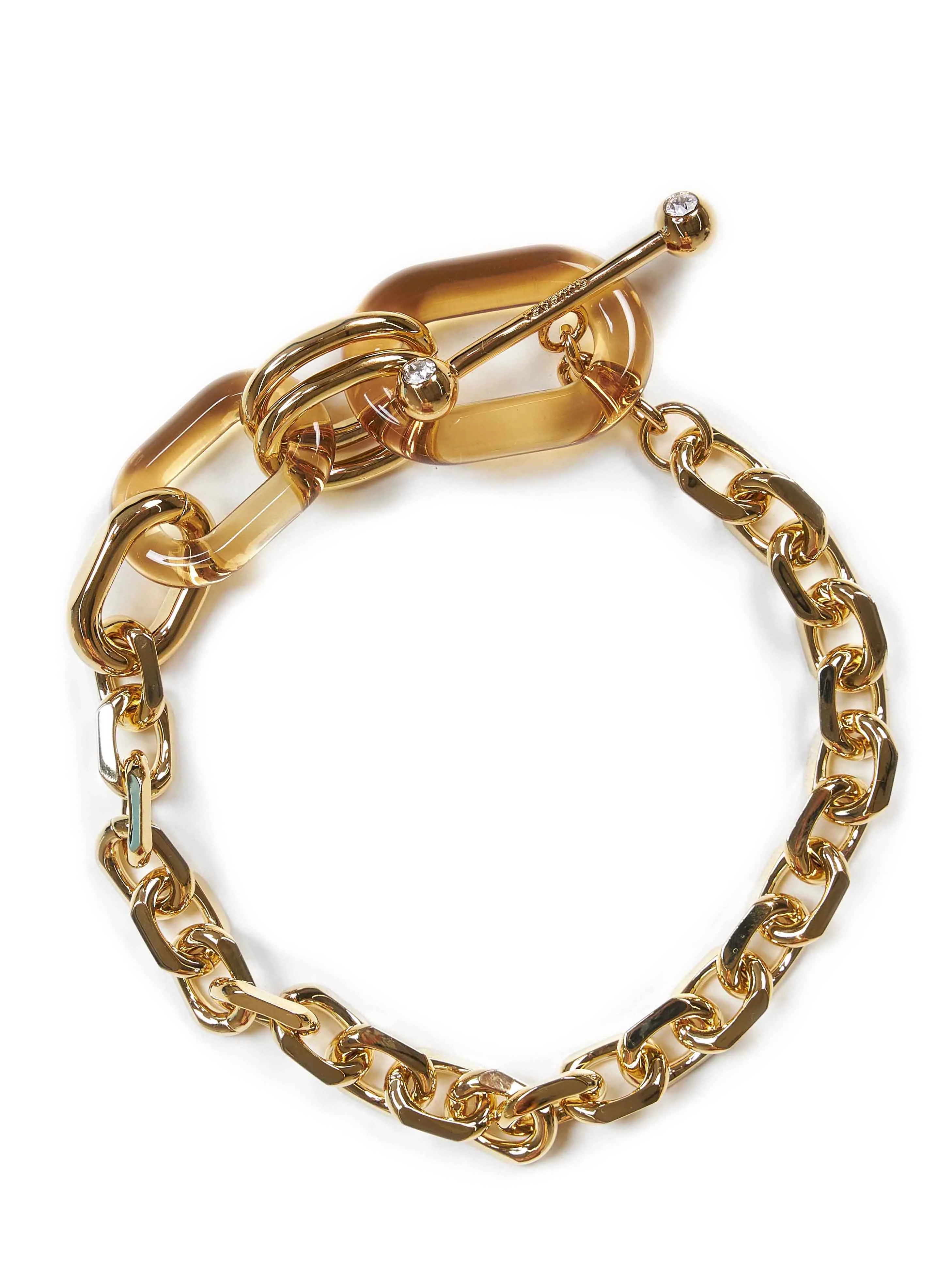 Gold brass and ochre plexiglass Oversized Link necklace - 1