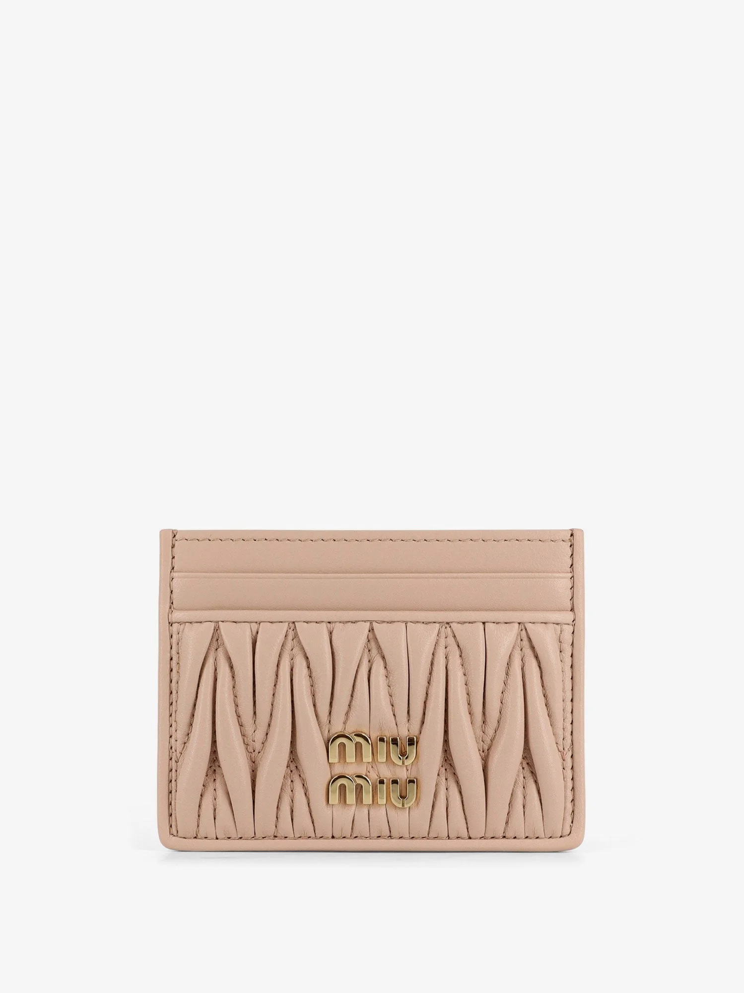 Miu Miu Women Quilted Leather Card Holder With Metal Lettering Logo - 1