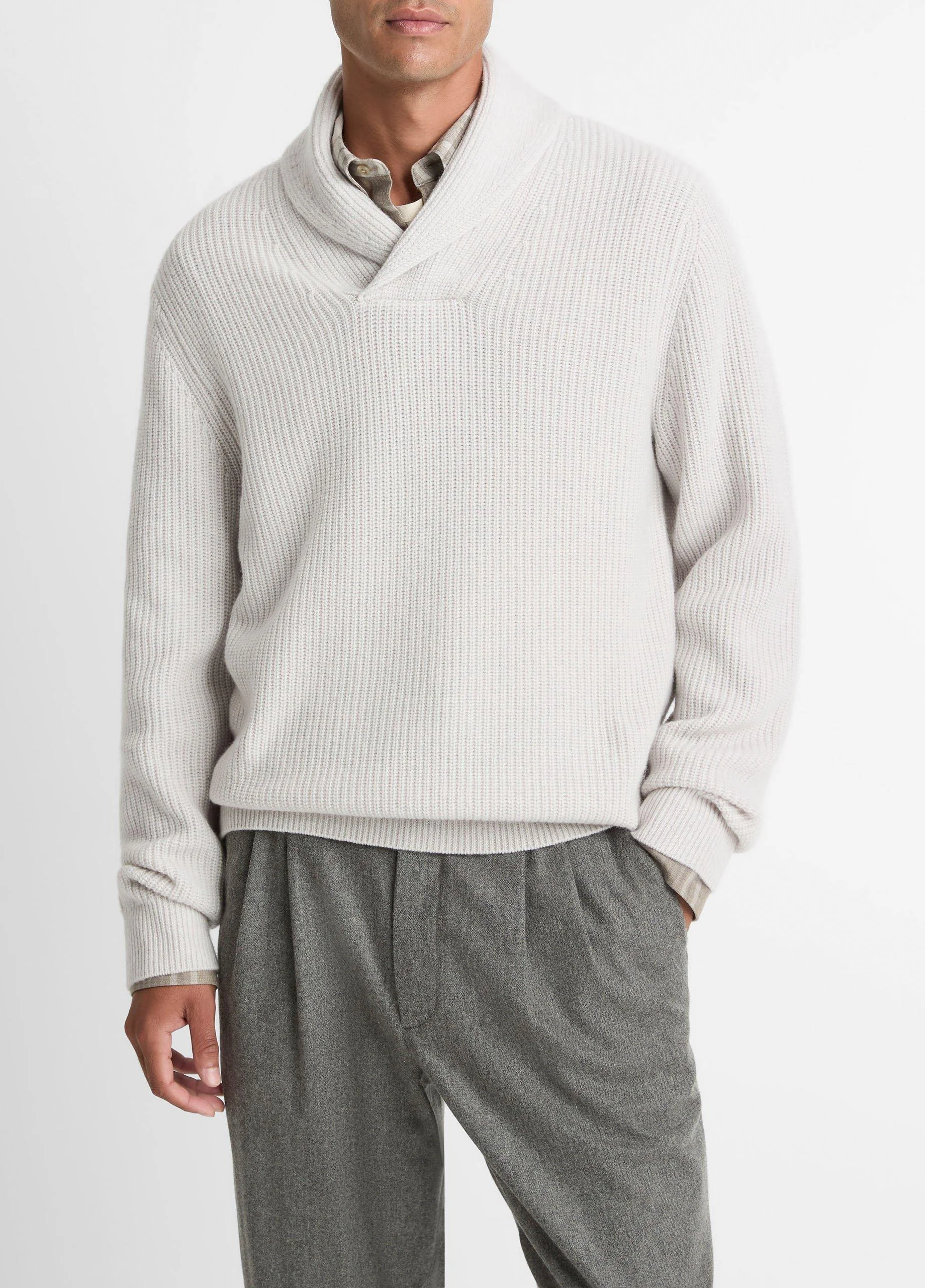 Shaker Wool-Cashmere Shawl-Collar Sweater - 1