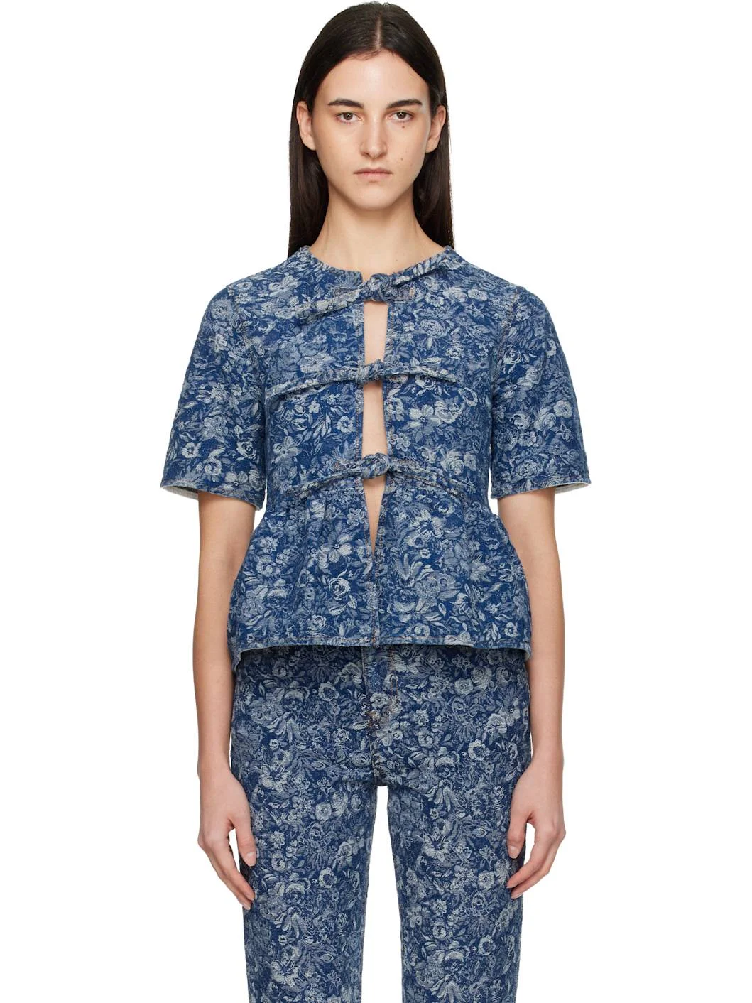 Blue Tapestry Peplum Blouse - 1