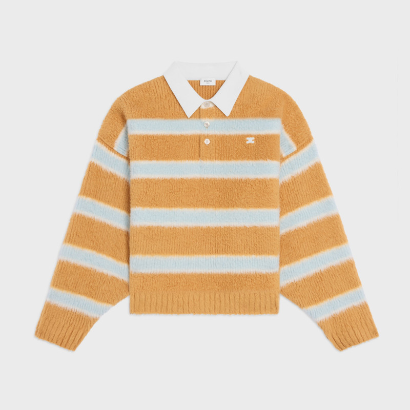 polo sweater IN BRUSHED STRIPED COTTON - 1