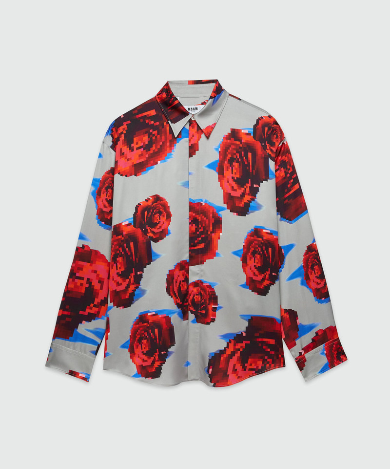 Satin "Underground pixelled roses" shirt 1