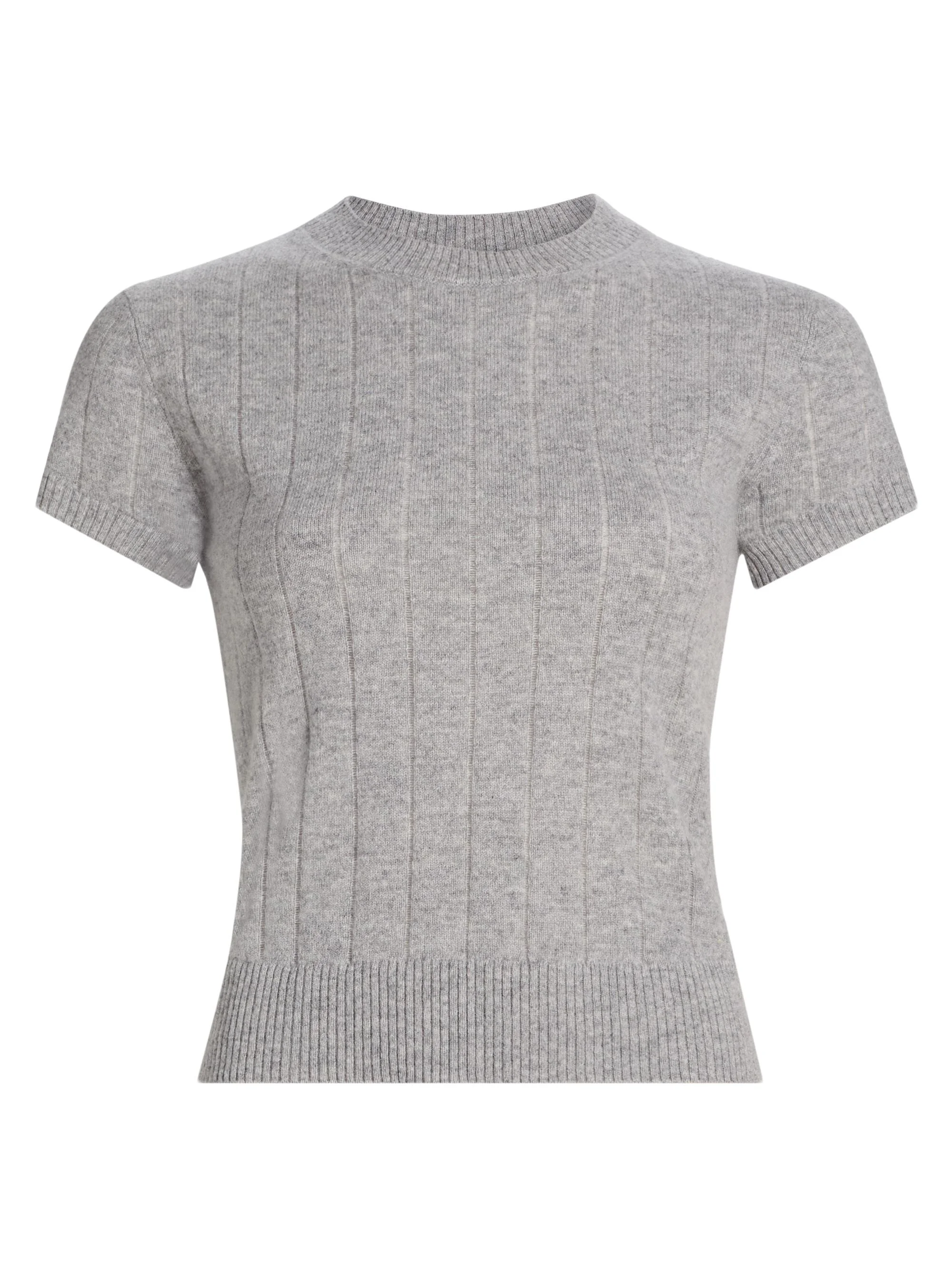Women's Darcy Rib-Knit Cashmere-Wool T-Shirt - Ribbed Granite - 1