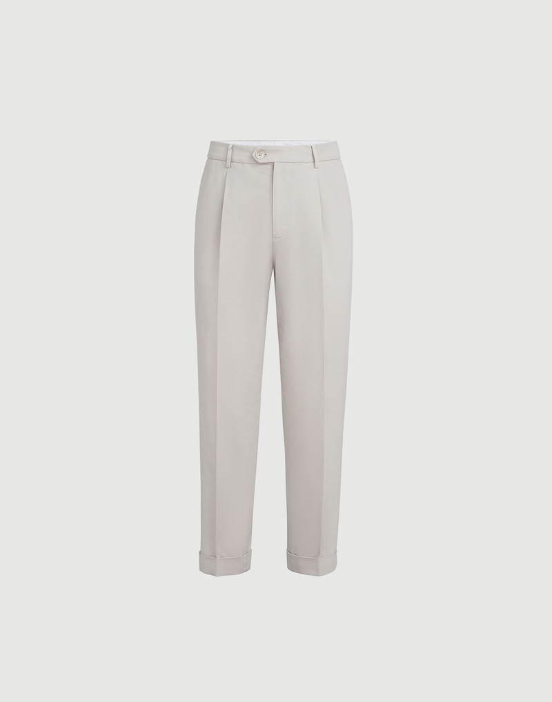 Garment-dyed trousers in twisted cotton gabardine with pleat 1