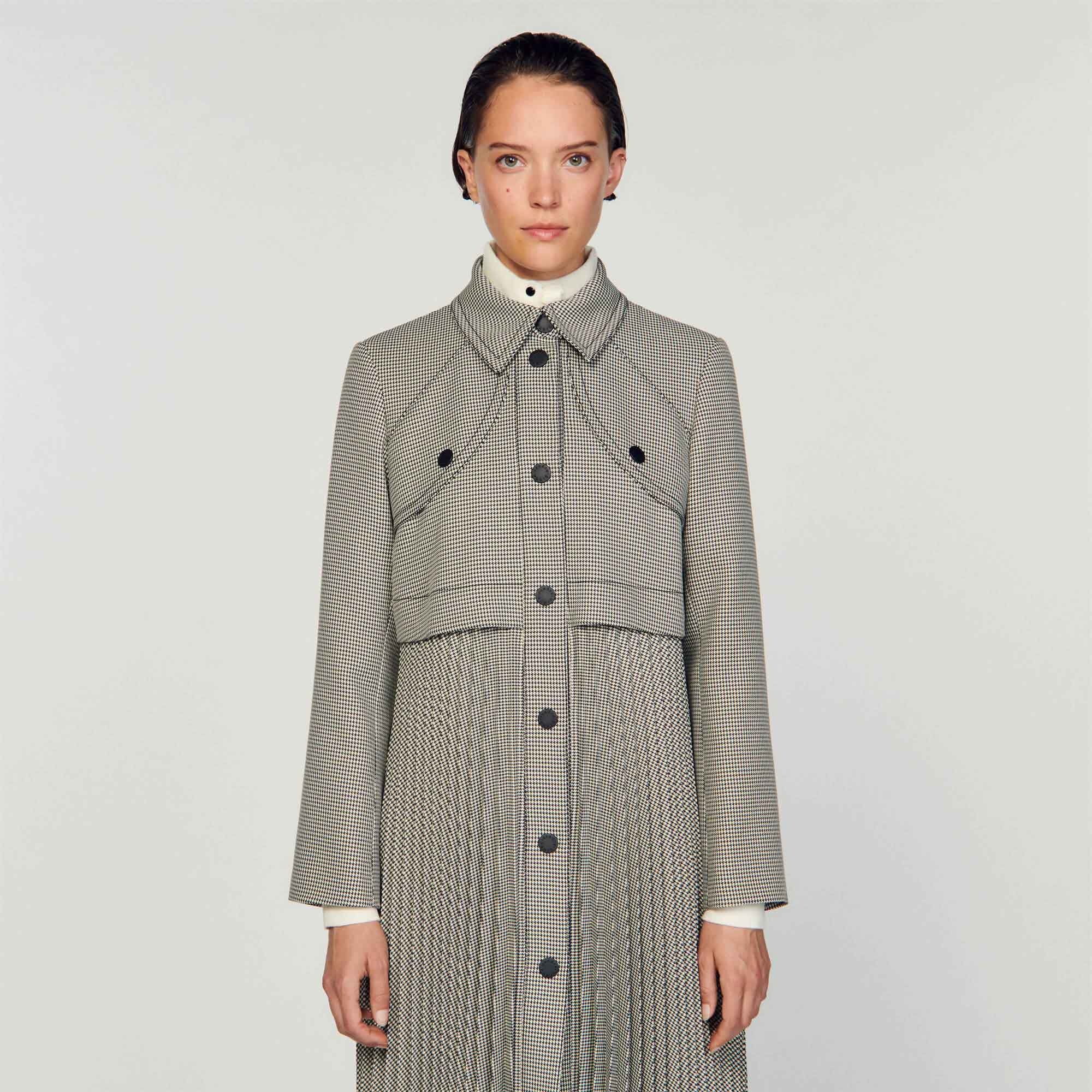 HOUNDSTOOTH TRENCH COAT - 5