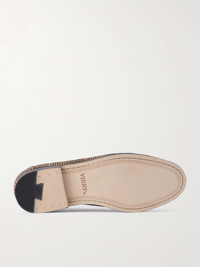 VINNY’s Belgee Leather-Trimmed Checked Raffia Loafers outlook